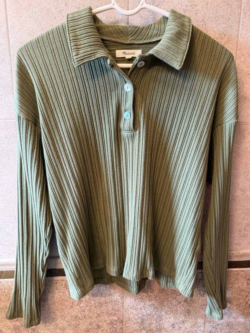 Madewell Olive Ribbed Polo Sweater